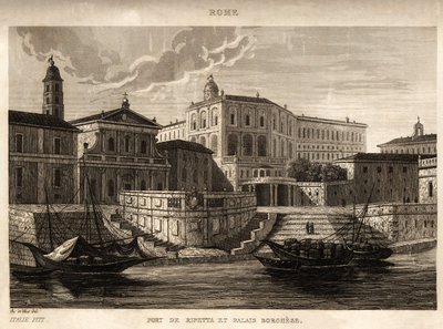 リペッタ港とローマのボルゲーゼ宮殿、Ch.de Veneの彫刻、"Picturesque Italy"、Amable Coste編集部、パリ 作： Unknown artist