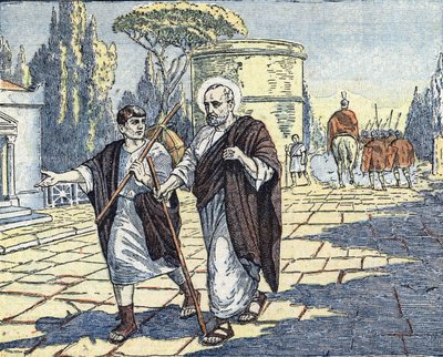 使徒ペトロがアジアからローマに戻り、クロード皇帝の死後、ネロの治世が始まった頃（西暦54年、クラウディウス皇帝の死後、使徒ペトロがアジアからローマに戻る）。 作： Unknown Artist