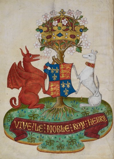 Henrik VII:n Englannin kuninkaalliset käsivarret, joita tukevat valkoinen vinttikoira ja punainen lohikäärme 作： Unknown artist