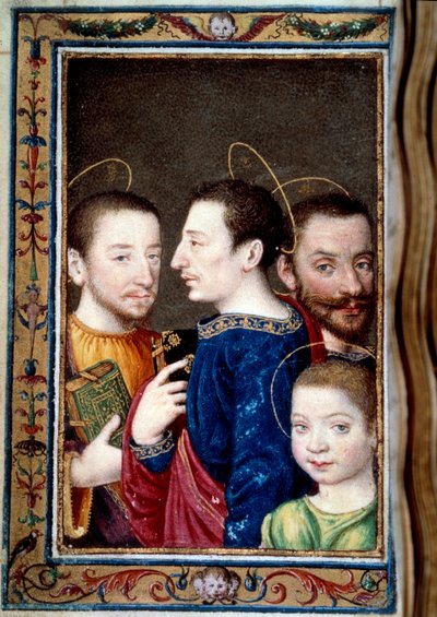フランソワ1世（1494-1547）の息子たち。フランソワ（1518-1536）ドルフィン、ヘンリー2世（1519-1559）、シャルル（1522-1545）の3人です。カトリーヌ・ド・メディシスの時の書」（カテリーナ・ド・メディチ）のミニチュア 作： Unknown artist