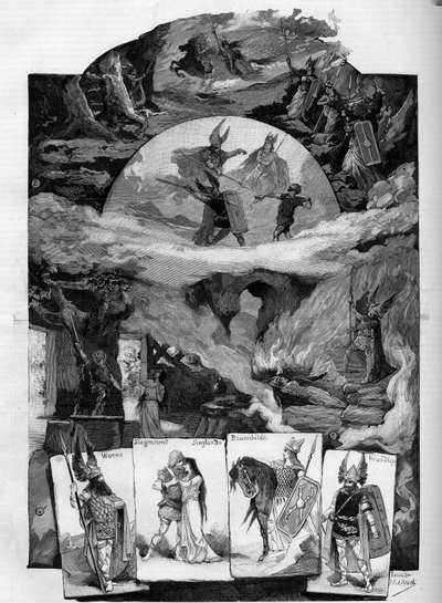 リヒャルト・ワーグナー（1813-1883）の演劇作品「ワルキューレ」がブリュッセルのモネ劇場で上演される。Le monde illustrious "に掲載されたエングレービング 作： Unknown artist