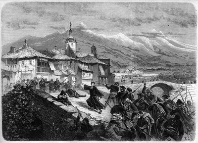 第3次カーリスト戦争（1872〜1876年）。スペインのナバラでの政府軍とカーリストの一団との戦い。L
