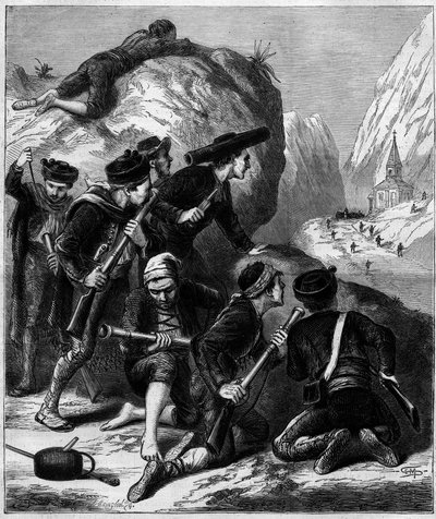 第三次カーリスト戦争（1872-1876）：ナバラでのカーリストの待ち伏せ事件。 作： Unknown artist