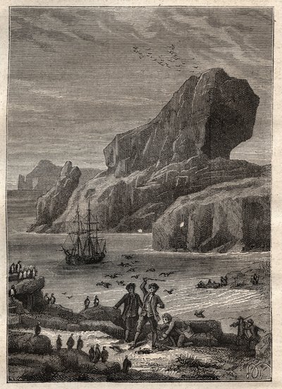 キャプテン・ジェームズ・クック（1728-1779）の第3回目の航海（1776-1779）：ケルゲレン諸島（南極、ケルゲレン群島） - 図版は "The Great Mariners of the 18th century "より引用。 作： Unknown artist