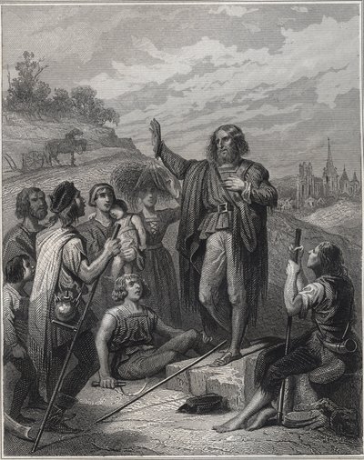Thomas Muntzer Preaching - Thomas Muntzer (Munzer) (1489-1525) Teaching his doctrine - Engraving in "Les Fastes populaires, ou Histoire des actes heroiques du peuple et de son influence sur les sciences, les arts, l