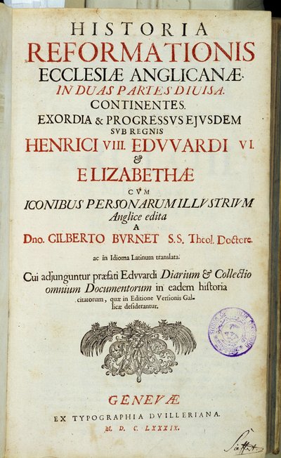 タイトルページ "Historia Reformationis Ecclesiae Anglicanae...", Geneva 作： Unknown artist