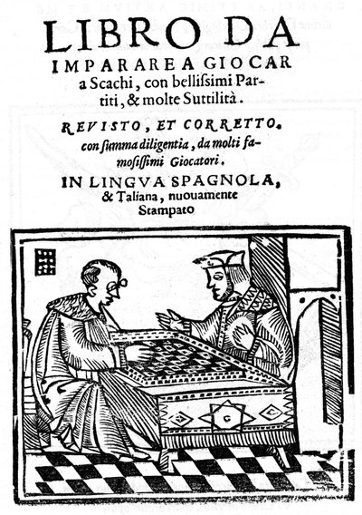 1512年のペドロ・ダミアーノ（Damiao de Odemira 1480-1544）の「この本とチェスの学習」（Chess）のタイトルページ。 作： Unknown artist