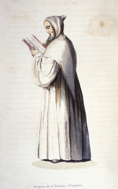1664年にランセによって制定されたトラペの改革規則を遵守するシトー修道会のトラピスト修道士。19世紀のエングレーヴィング。 作： Unknown artist