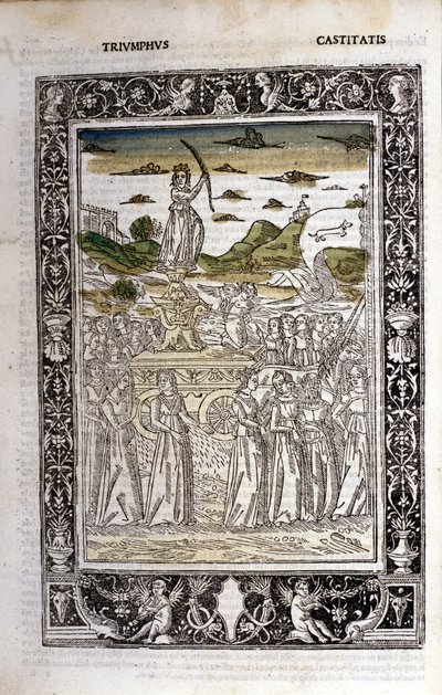 ペトラルカ（フランチェスコ・ペトラルカ）の貞操観念の勝利。ミニチュア sd.Bibl.Trivulziana, Milan. 作： Unknown artist