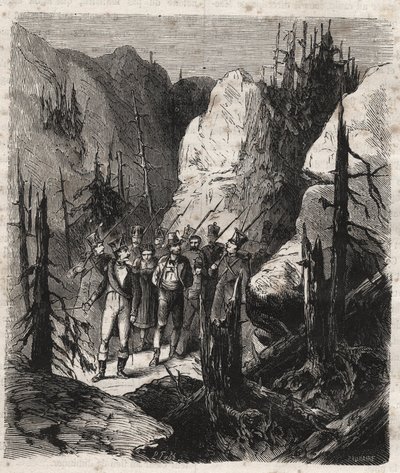 逮捕されるチロルの愛国者アンドレアス・ホーファー（1767-1810） - 1810年1月19日にイタリア軍に逮捕されたチロルの愛国者アンドレアス・ホーファー（1767-1810） Pierre Zaccone（1817）の "Histoire des societes secretes, politiques et religieuses "に掲載されている1879年のエングレーヴィング。 作： Unknown artist