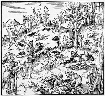 魔法のバケツを使って大地の宝を探す-アグリコラの「鉱山の書」にて 作： Unknown artist