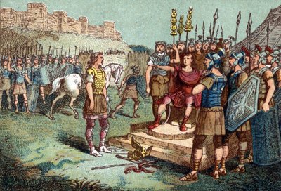 紀元前52年、ガリア人のリーダーであるVercingétorixは、Julius Caesarのもとへ。 作： Unknown artist