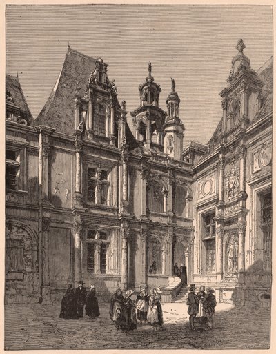 1860年、フランスのカーンにあるホテルエスコヴィルの中庭の内部からの眺め 作： Unknown
