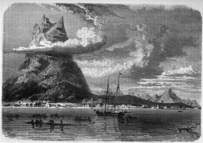 1888年の「The Journal of Youth」に掲載された19世紀末のポリネシアのボラボラ島（Bora-Bora）の風景。 作： Unknown artist