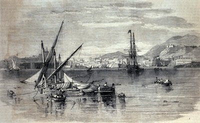 ヴィド島からのギリシャ・コルフ島の眺め。19世紀初頭の銅版画 作： Unknown artist
