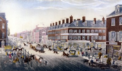 ニューヨークの街並み。ブロードウェイ。1840年に描かれたもの。 作： Unknown artist
