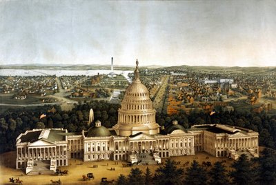 1820年に上演されたワシントンとホワイトハウスの風景。 作： Unknown artist