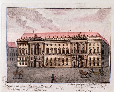 オーストリア、ウィーンのボヘミアン・オーストリア首相官邸ホテルの眺め。1815年のエングレーヴィング 個人蔵 作： Unknown artist