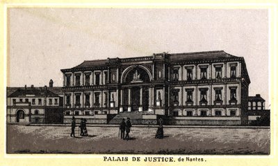 フランス、ナント（Loire-Atlantique, Pays de la Loire）のパレ・ド・ジャスティス（Palais de Justice）の眺め。19世紀末のクロモリトグラフ。 作： Unknown artist