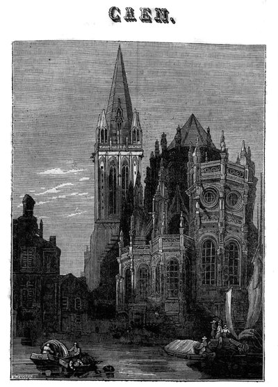 19世紀のノルマンディー地方、カーンの街の風景。 作： Unknown artist