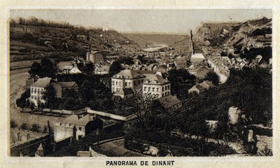 ベルギー、ワロン地方、ディナンの街の風景。19世紀末のクロモリトグラフ。 作： Unknown artist