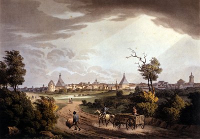 ドイツ、ライプツィヒの街の風景。1820年頃のリトグラフ。 作： Unknown artist