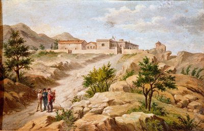 イタリアの愛国者でリソルジメントの英雄ジュゼッペ・ガリバルディ（1807-1882）の家の風景 カプレラ（サルデーニャ島） ガリバルディは画面左の2人の農民と一緒にいる。19世紀の匿名の絵画 ローマ リソルジメント博物館 作： Unknown artist