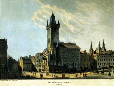 1860年頃の旧プラハ市庁舎の様子。 作： Unknown artist
