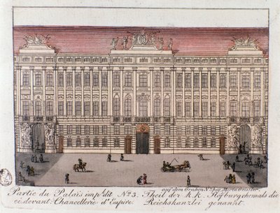 帝国の首相官邸と呼ばれる王宮の一部を見る（ウィーン）。オーストリア1815年からのエングレーヴィング 個人蔵 作： Unknown artist