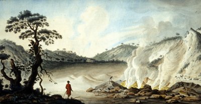 高温の噴煙と硫黄ガスが噴出する火山地形、ソルファターレの眺め。ナポリ近郊のポッツオーリ。19世紀の作品。 作： Unknown artist