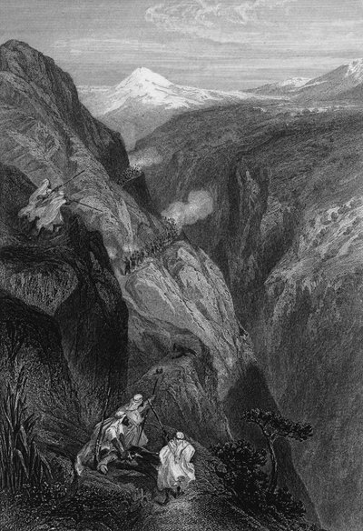 1830年にフランス軍が越えたアトラス山の峠、Mouzaìaのテニアの眺め（19世紀のアルジェリア、Leon Galibertの「L