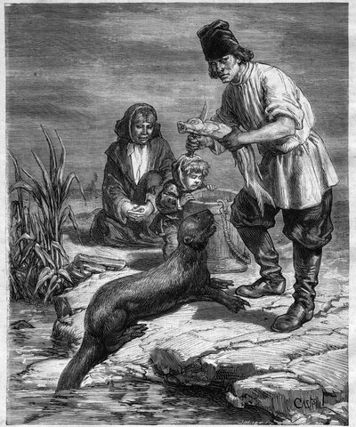 アルフォンス・ルイ・ピナールの北米・アラスカ航海記-アラスカでの狩猟と釣り-1884年の「Journal des Voyages」に掲載された版画 作： Unknown artist
