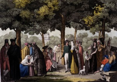 バルセロナのランブラス通りを歩く。1820. 作： Unknown artist