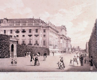 ウィーンのシェーンブルン宮殿（Schoenbrunn）の公園を歩く人たち。オーストリア。19世紀初頭の版画 個人蔵 作： Unknown artist