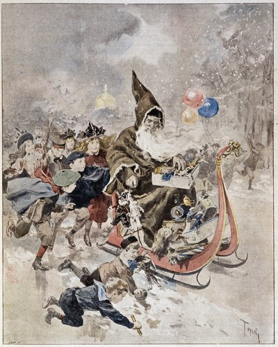 サンタクロースを描いた水彩画"The Illustrated World".21/12/1895. 作： Unknown artist