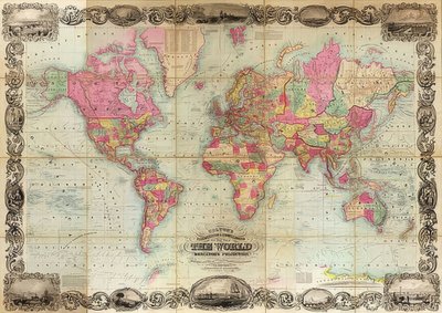 メルカトル図法の世界地図。 1854 作： Unknown