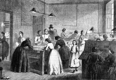 1865年、パリの女性工房タイポグラファーたち 作： Unknown artist