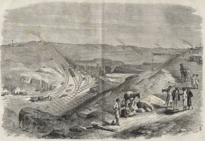スエズ運河での作業 1864年 - 1864年に行われたスエズ運河の建設現場と掘削作業（シャルフ・トランシェ） -。 作： Unknown artist