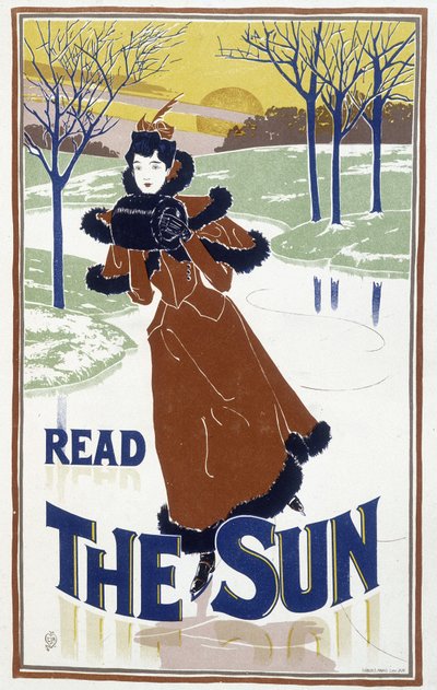 スケートする若い女性 - 新聞「The Sun」の広告 作： Unknown artist