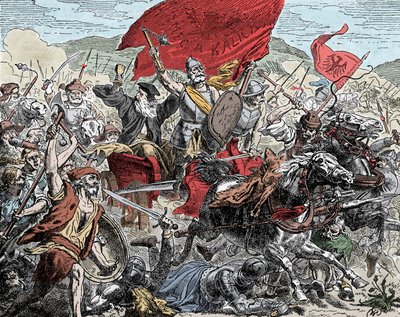 戦いの中のツィスカ - 対フシギ派十字軍（1420-1434）。ヤン・ツィスカ（1370-1424）の戦いでの十字軍との戦い-。 作： Unknown artist