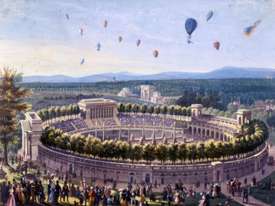 1830年にミラノで行われたバルーンイベント。1830年の匿名のアケレレ. 作： Unknown artist