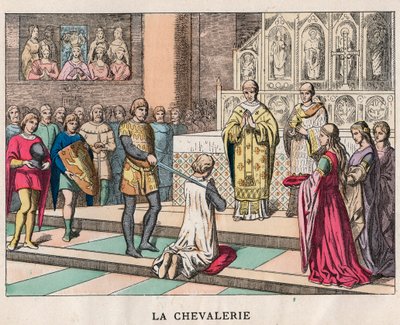 騎士 - La Chivalerie - Softening of a Knight - "Nos Gires Nationales - Images and recits "に掲載された19世紀末のエングレーヴィング。 作： Unknown artist
