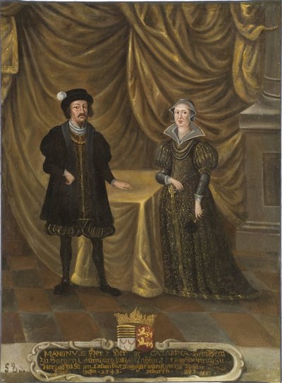 le prince Magnus I de Saxe Lauenbourg et la princesse Catherine de Brunswick Wolfenbuttel - ザクセン＝ローエンブルク公爵マグナス1世（1470-1543）とザクセン＝ローエンブルク公爵夫人カトリーヌ・オブ・ブランズウィック＝ウォルフェンブッテル（1488-1563）、匿名 .キャンバスに油彩。サイズ : 作： Unknown artist