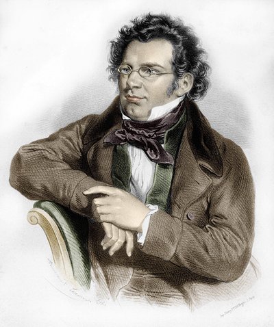 オーストリアの作曲家、フランツ・シューベルト（1797-1828）の肖像。 作： Unknown artist