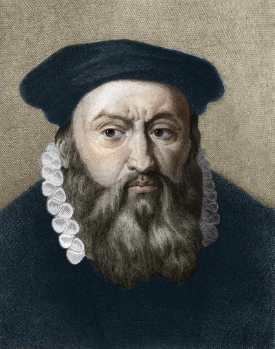 フランスの宗教改革者・作家であるジャン・カルヴァン（1509-1564）の肖像。 作： Unknown artist