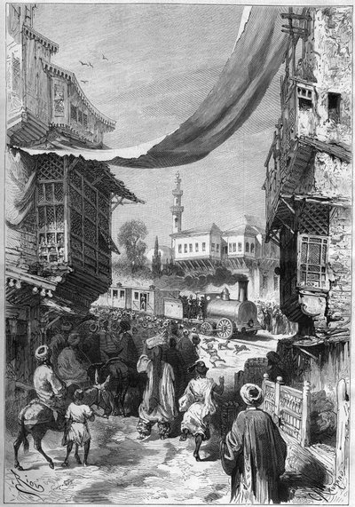 1872年、コンスタンティノープルに到着した最初の鉄道列車。 作： Unknown artist