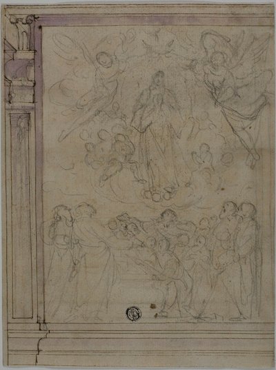 聖母被昇天（レクト）、建築細部のスケッチ（裏面） 作： Unknown Florentine