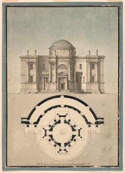 テンピエットと半円形のアエディクルを備えた古典的な寺院のデザイン 作： Unknown, Italian
