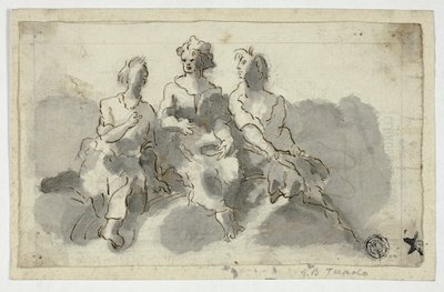 3人の坐像（レクト）；横顔の坐像（裏面） 作： Unknown Italian