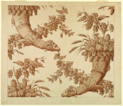 素描、シルク・ダマスクのための漫画：1800-1815年 作： 無名の画家
